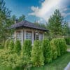 Landscape of a property with trimmed trees and shrubs